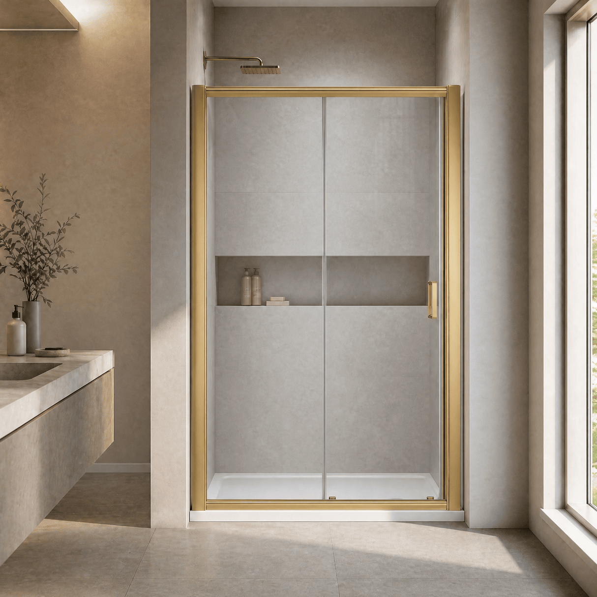 [BELUSL12BB-E8] Ellenhall 8mm Toughened Safety Glass Sliding Shower Door, 1900mm Height - Choice of Size and Finish - Lifestyle 1