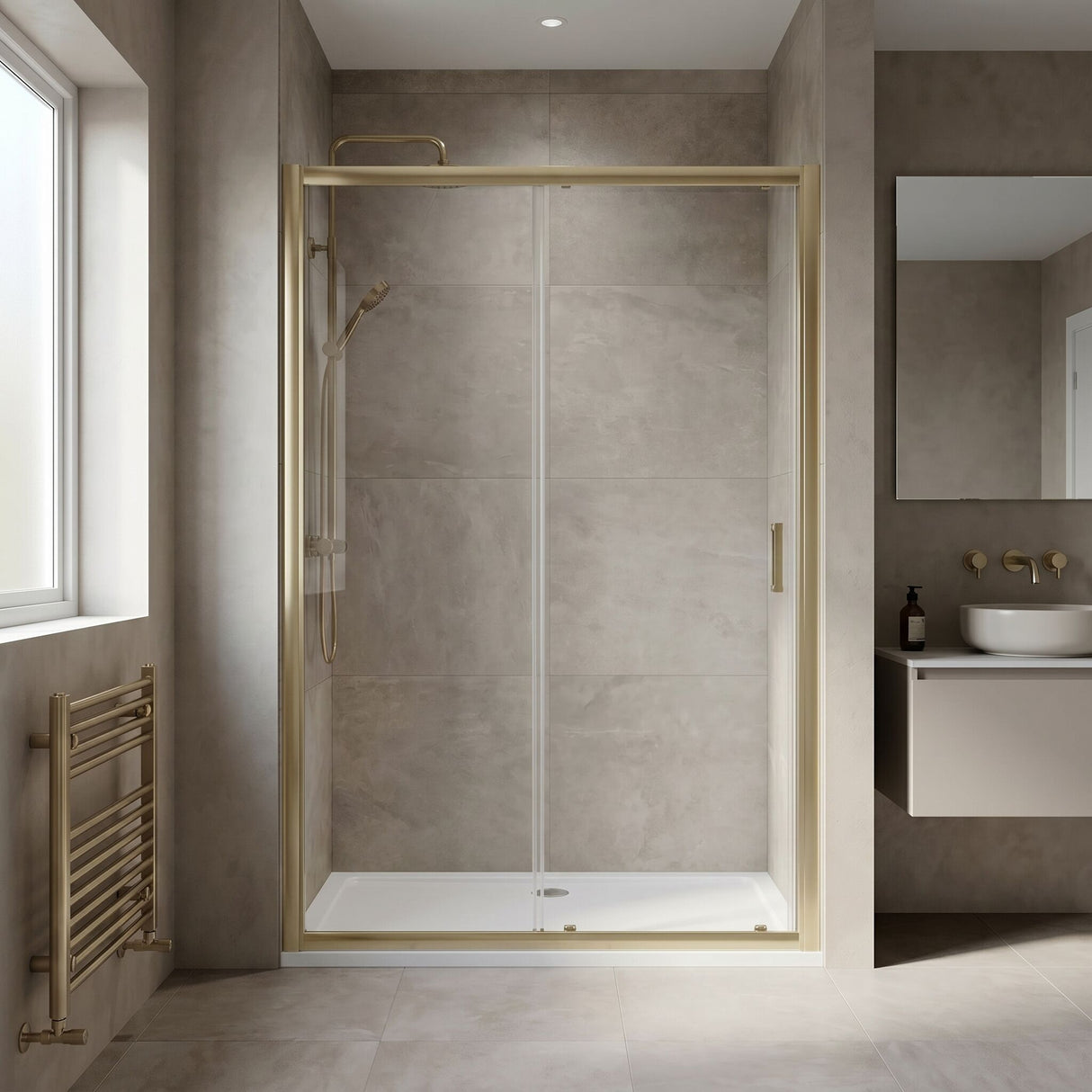 [BELUSL12BB-E8] Ellenhall 8mm Toughened Safety Glass Sliding Shower Door, 1900mm Height - Choice of Size and Finish - Lifestyle 3