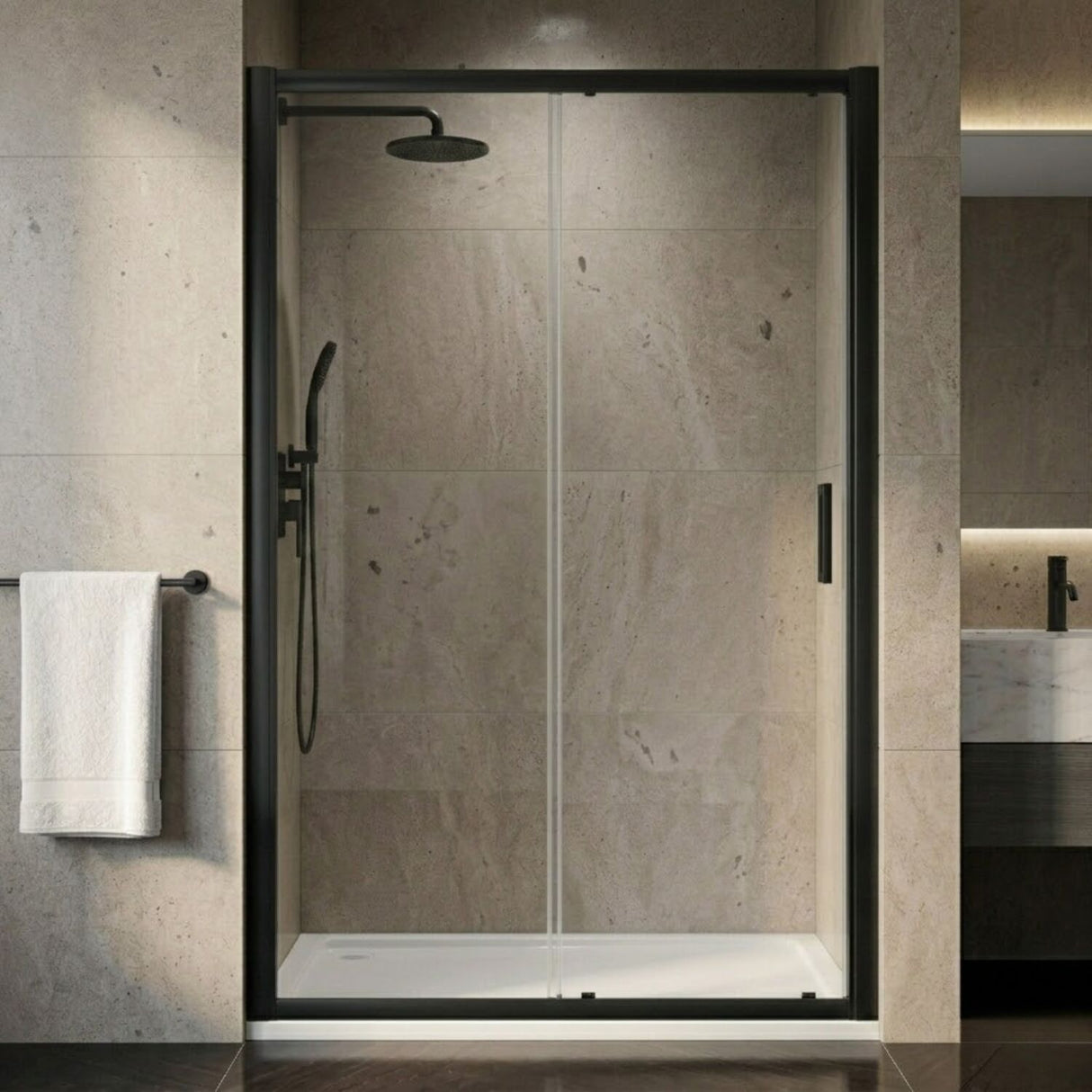 [BELUSL12BP-E8] Ellenhall 8mm Toughened Safety Glass Sliding Shower Door, 1900mm Height - Choice of Size and Finish - Silo