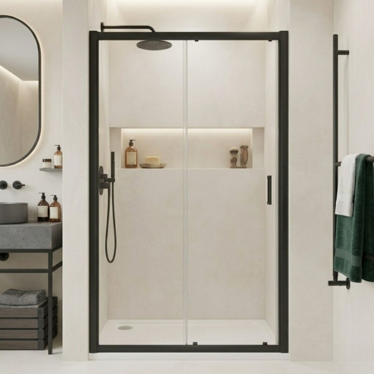 [BELUSL14BP-E8] Ellenhall 8mm Toughened Safety Glass Sliding Shower Door, 1900mm Height - Choice of Size and Finish - Silo