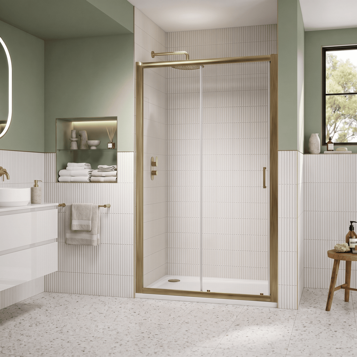 [BELUSL17BB-E8] Ellenhall 8mm Toughened Safety Glass Sliding Shower Door, 1900mm Height - Choice of Size and Finish - Lifestyle 1