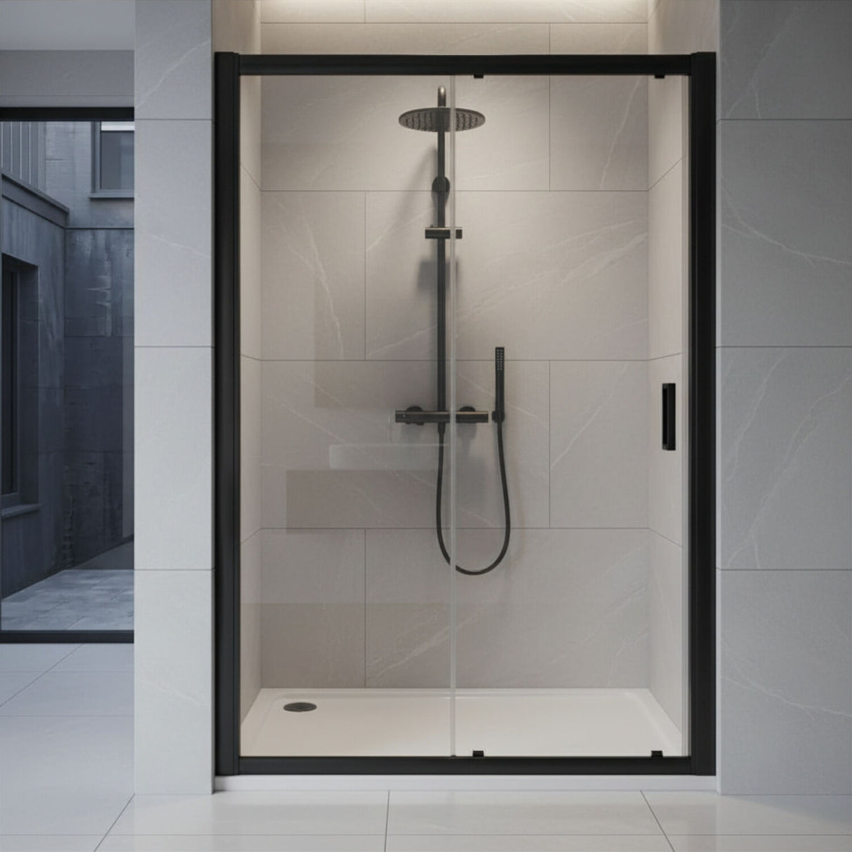 [BELUSL17BP-E8] Ellenhall 8mm Toughened Safety Glass Sliding Shower Door, 1900mm Height - Choice of Size and Finish - Silo