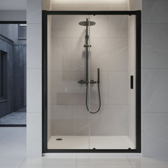[BELUSL17BP-E8] Ellenhall 8mm Toughened Safety Glass Sliding Shower Door, 1900mm Height - Choice of Size and Finish - Silo