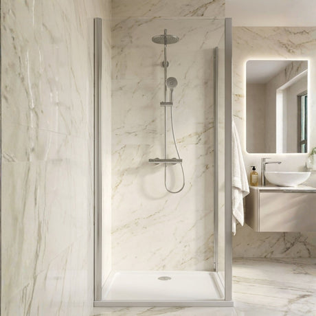 [BELUSP10-E8] Ellenhall 8mm Toughened Safety Glass Shower Side Panel, 1900mm Height - Choice of Size and Finish - Silo