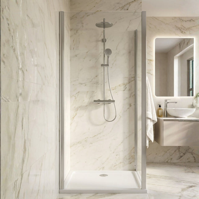 [BELUSP10-E8] Ellenhall 8mm Toughened Safety Glass Shower Side Panel, 1900mm Height - Choice of Size and Finish - Silo