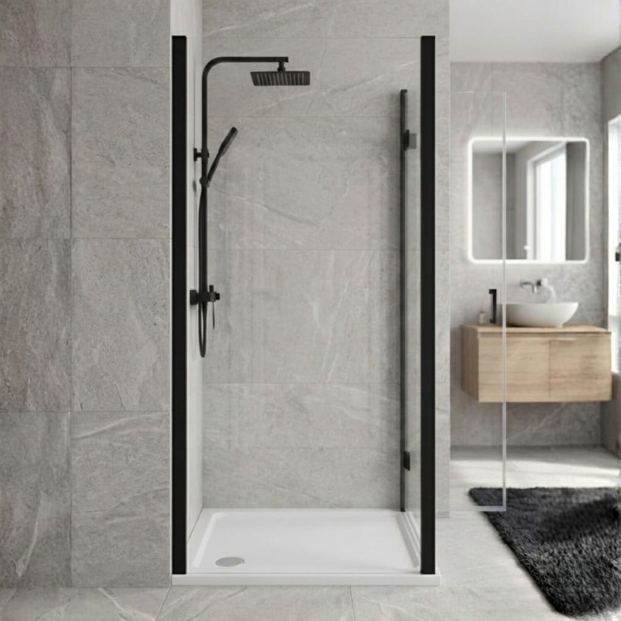 [BELUSP10BP-E8] Ellenhall 8mm Toughened Safety Glass Shower Side Panel, 1900mm Height - Choice of Size and Finish - Silo