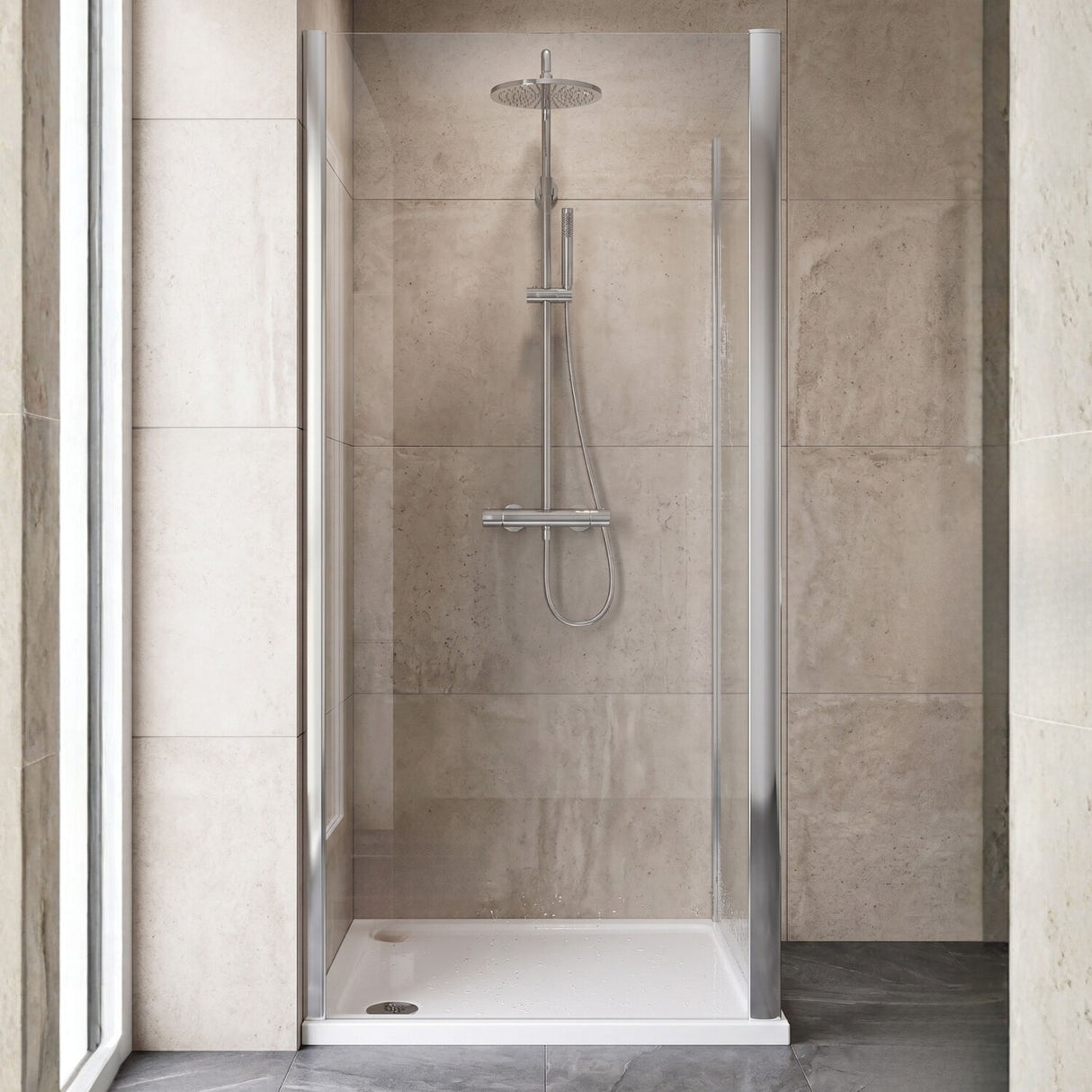 [BELUSP80-E8] Ellenhall 8mm Toughened Safety Glass Shower Side Panel, 1900mm Height - Choice of Size and Finish - Silo