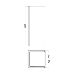 [BELUSP80BP-E8] Ellenhall 8mm Toughened Safety Glass Shower Side Panel, 1900mm Height - Choice of Size and Finish - Technical Drawing