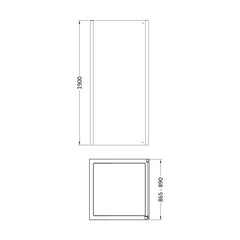 [BELUSP90BB-E8] Ellenhall 8mm Toughened Safety Glass Shower Side Panel, 1900mm Height - Choice of Size and Finish - Technical Drawing