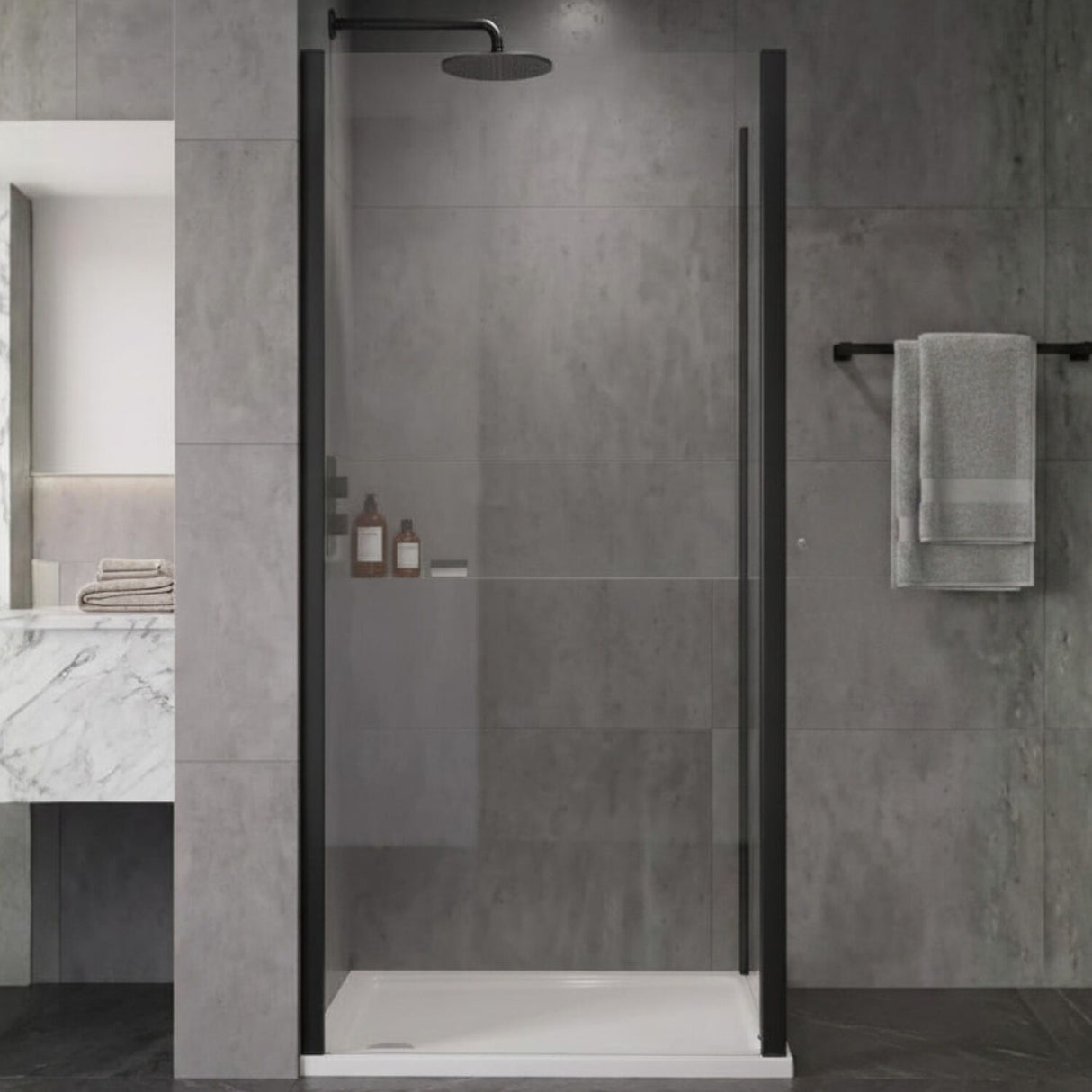 [BELUSP90BP-E8] Ellenhall 8mm Toughened Safety Glass Shower Side Panel, 1900mm Height - Choice of Size and Finish - Silo