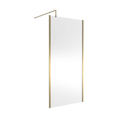 [BEOF1000BB] Balterley Contemporary Bathroom 8mm Glass Outer Framed Wetroom Screen with Support Bar, Brushed Brass, 1950 x 1000 x 14mm - Cutout