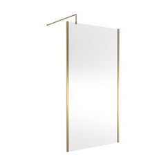 [BEOF1100BB] Balterley Contemporary Bathroom 8mm Glass Outer Framed Wetroom Screen with Support Bar, Brushed Brass, 1950 x 1100 x 14mm - Cutout