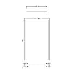 [BEOF1200MB] Balterley Contemporary Bathroom 8mm Glass Outer Framed Wetroom Screen with Support Bar, Matt Black, 1950 x 1200 x 14mm - Technical Drawing
