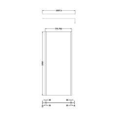 [BEOF800BB] Enson 8mm Toughened Safety Glass Outer Frame Wetroom Screen with Support Arm, H: 1950mm, Choice of Size and Colour - Technical Drawing