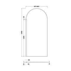[BERBP90] Ravenshall Contemporary Bathroom 8mm Glass Arched Wetroom Screen, Matt Black, Choice of Size - Technical Drawing
