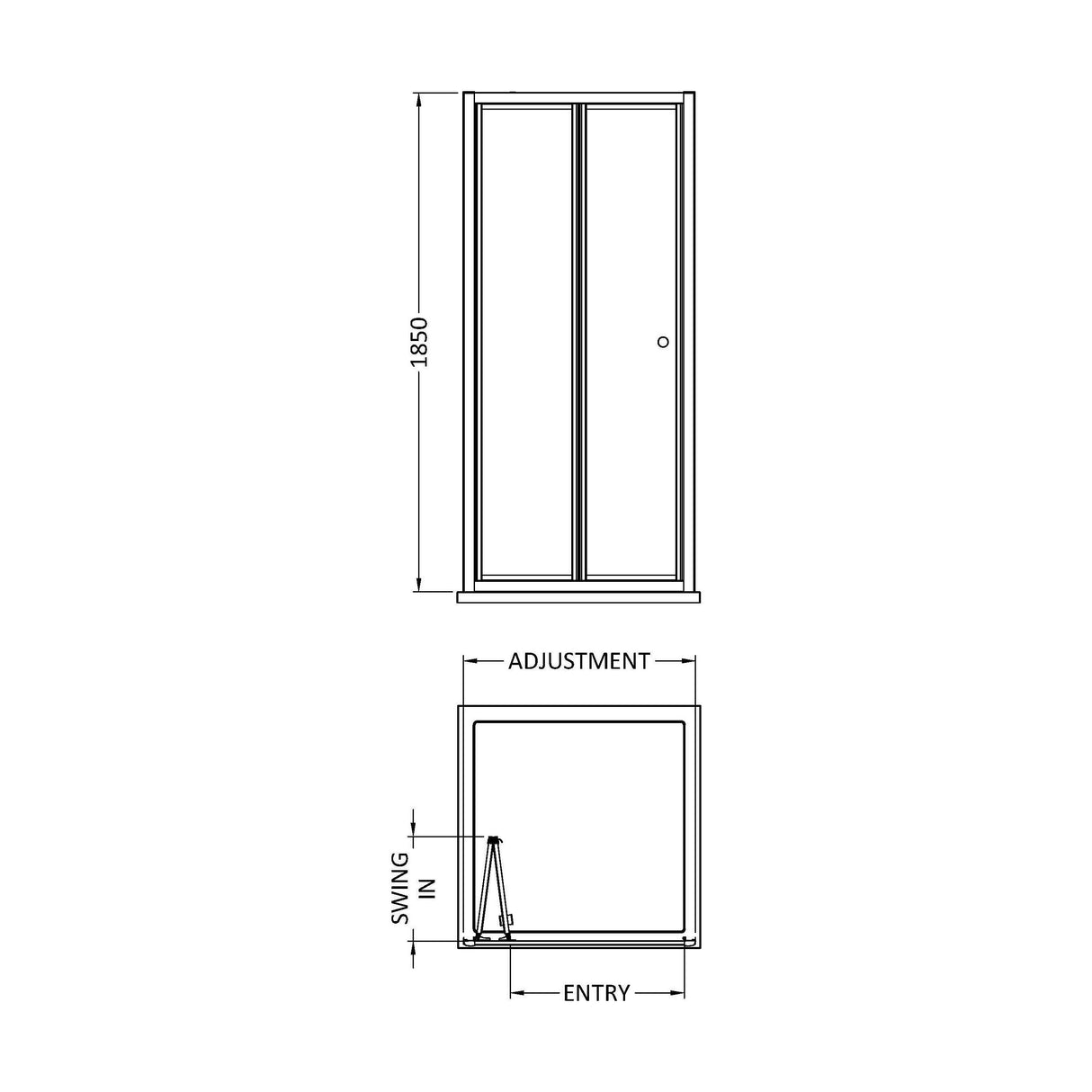 [BERUBD76] 4mm Toughened Safety Glass Reversible Bi-Fold Shower Door - 760mm - Chrome - Technical Drawing