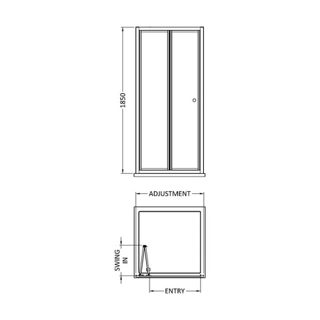 [BERUBD80] 4mm Toughened Safety Glass Reversible Bi-Fold Shower Door - 800mm - Chrome - Technical Drawing