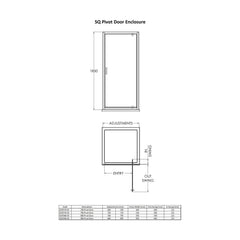 [BERUPD76BP] Contemporary 6mm Toughened Safety Glass Reversible Pivot Shower Door, H: 1850mm, Choice of Size and Colour - Technical Drawing