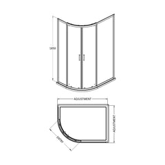 [BERUQ108BP] Contemporary 6mm Toughened Safety Glass Offset Quadrant Shower Enclosure, H: 1850mm, Choice of Size and Colour - Technical Drawing