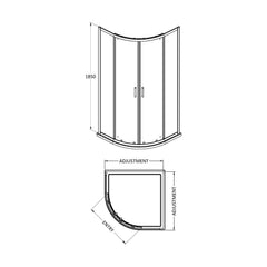 [BERUQ80BP] Contemporary 6mm Toughened Safety Glass Quadrant Shower Enclosure, H: 1850mm, Choice of Size and Colour - Technical Drawing