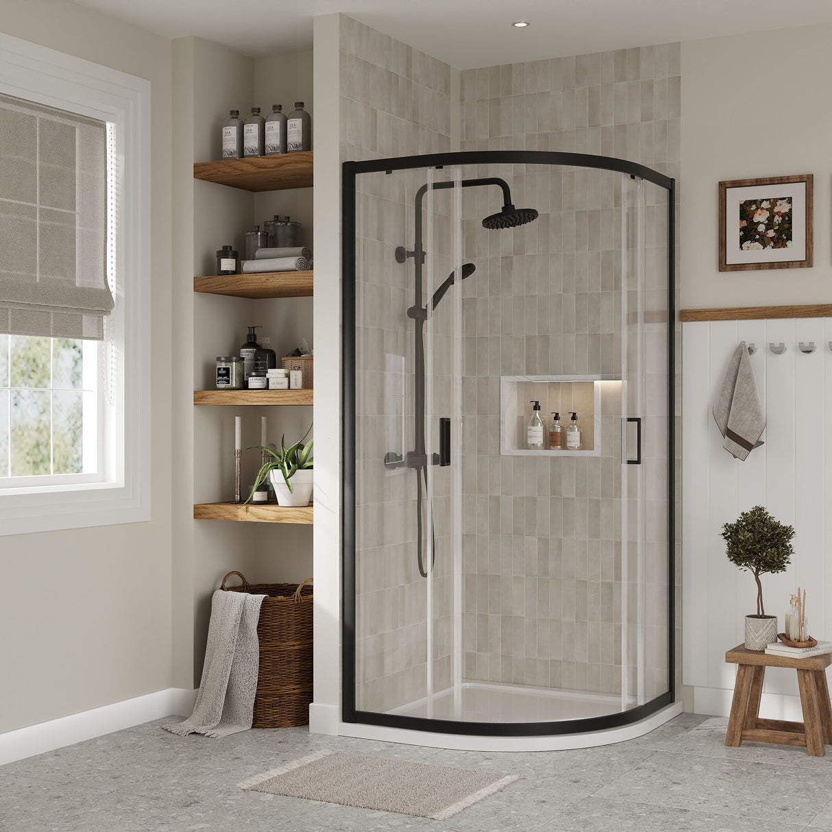[BERUQ90BP] Contemporary 6mm Toughened Safety Glass Quadrant Shower Enclosure, H: 1850mm, Choice of Size and Colour