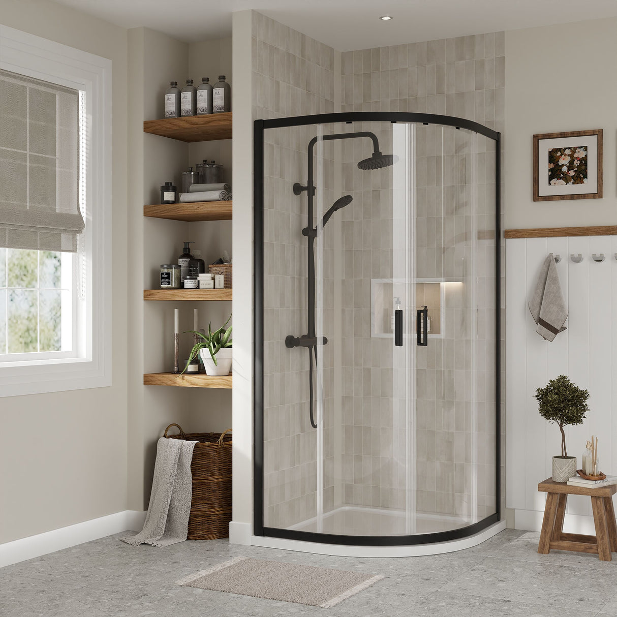 [BERUQ90BP] Quadrant 6mm Toughened Safety Glass Shower Enclosure - 900mm x 900mm - Black - Lifestyle 2