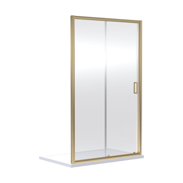 [BERUSL10BB] 6mm Toughened Safety Glass Reversible Sliding Shower Door - 1000mm - Brushed Brass - Cutout