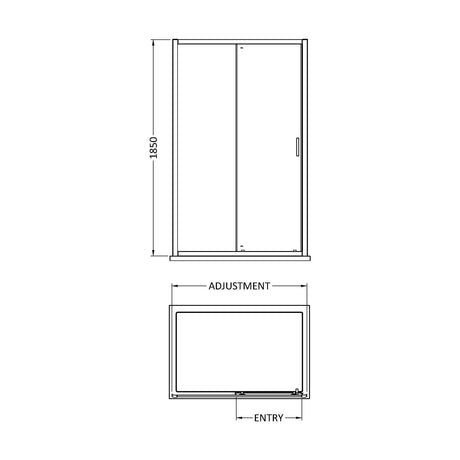 [BERUSL10BP] 6mm Toughened Safety Glass Reversible Sliding Shower Door - 1000mm - Black - Technical Drawing