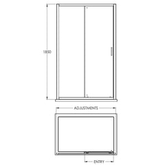 [BERUSL11BB] Almington 6mm Toughened Safety Glass Reversible Sliding Shower Door, H: 1850mm, Choice of Size and Colour - Technical Drawing