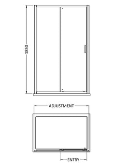 [BERUSL11BP] Almington 6mm Toughened Safety Glass Reversible Sliding Shower Door, H: 1850mm, Choice of Size and Colour - Technical Drawing