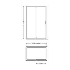 [BERUSL14BB] 6mm Toughened Safety Glass Reversible Sliding Shower Door - 1400mm - Brushed Brass - Technical Drawing