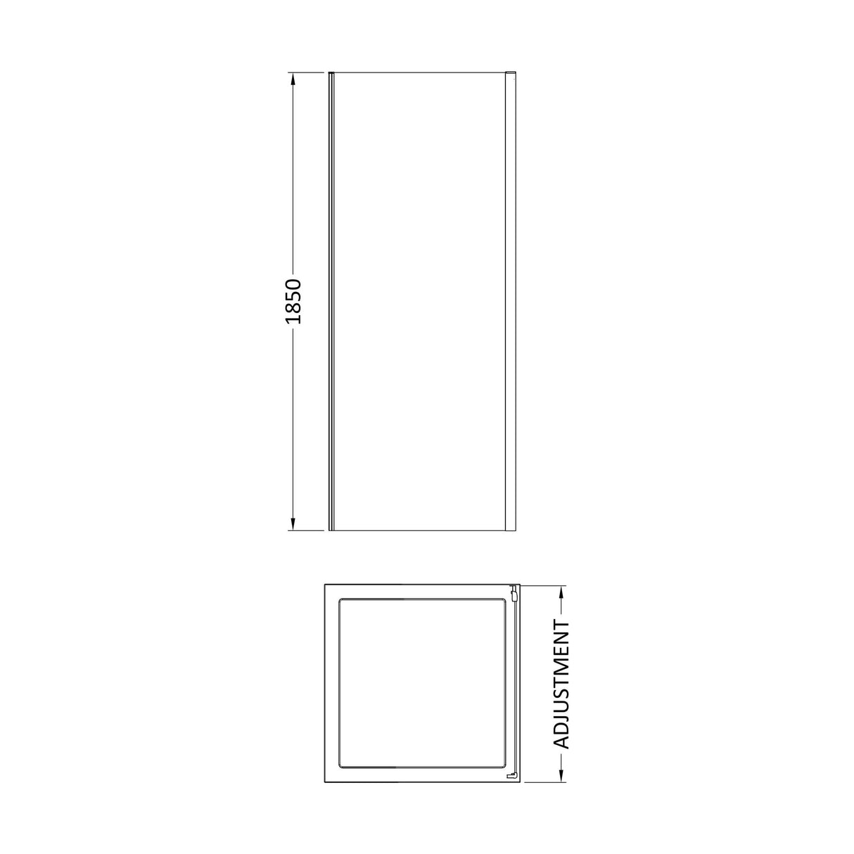 [BERUSP70BP] 6mm Toughened Safety Glass Reversible Shower Side Panel - 700mm - Black - Technical Drawing