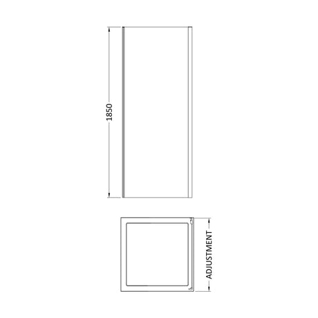 [BERUSP90] Ruwa 6mm Toughened Safety Glass Reversible Shower Side Panel - 900mm - Chrome - Technical Drawing