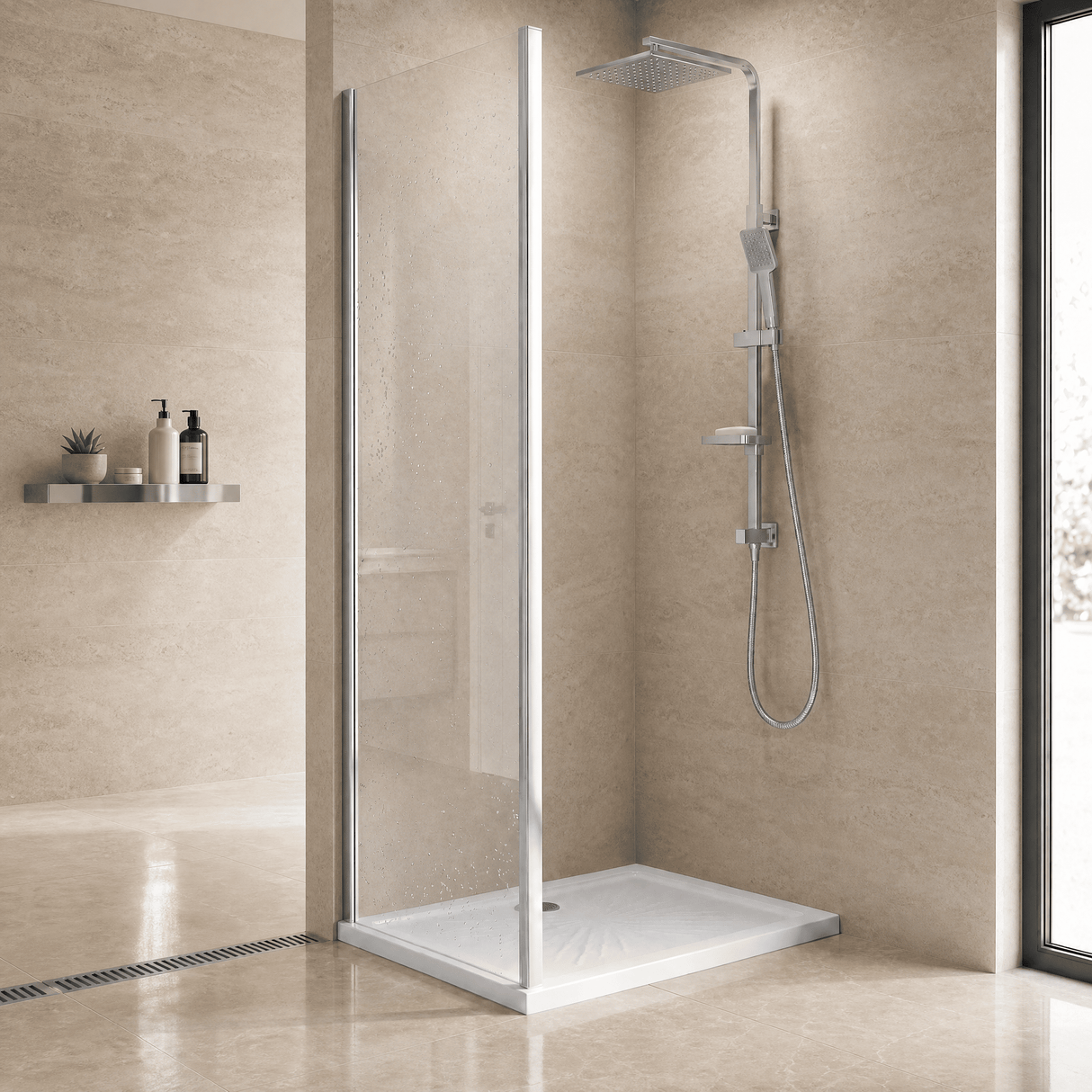 [BERUSP90] Almington 6mm Toughened Safety Glass Reversible Shower Side Panel, Choice of Size and Colour - Studio Shot