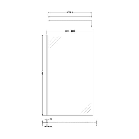 [BESCBB011] 1100 Wetroom panel/suport bar, BB - Technical Drawing
