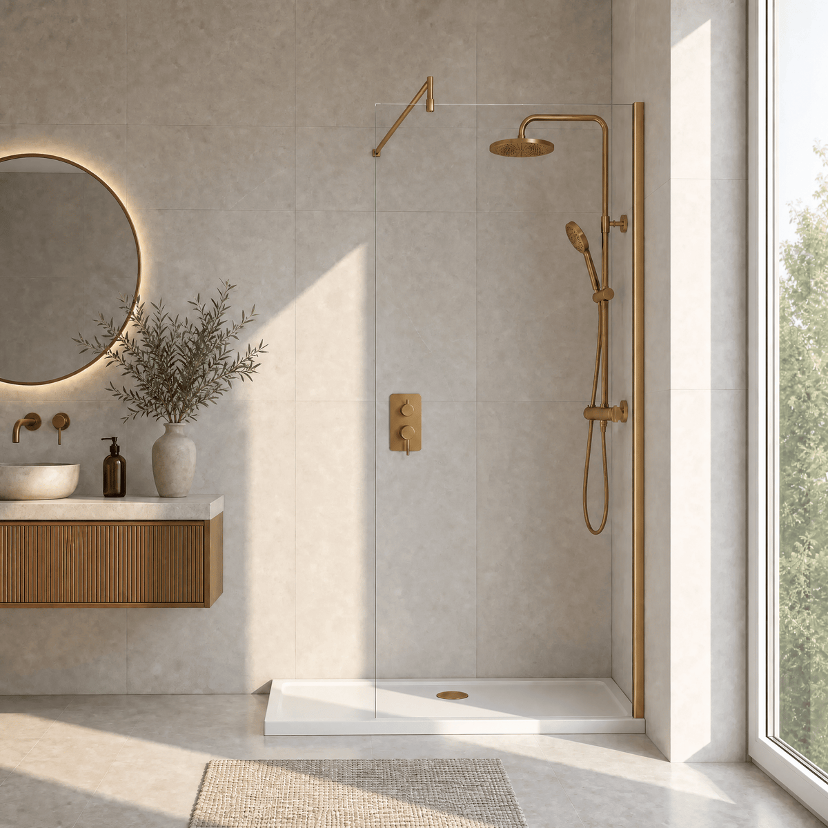 [BESCBB011] Blymhill 8mm Toughened Safety Glass Wetroom Screen with Support Bar, H: 1850mm - Choice of Size and Colour - Lifestyle 1