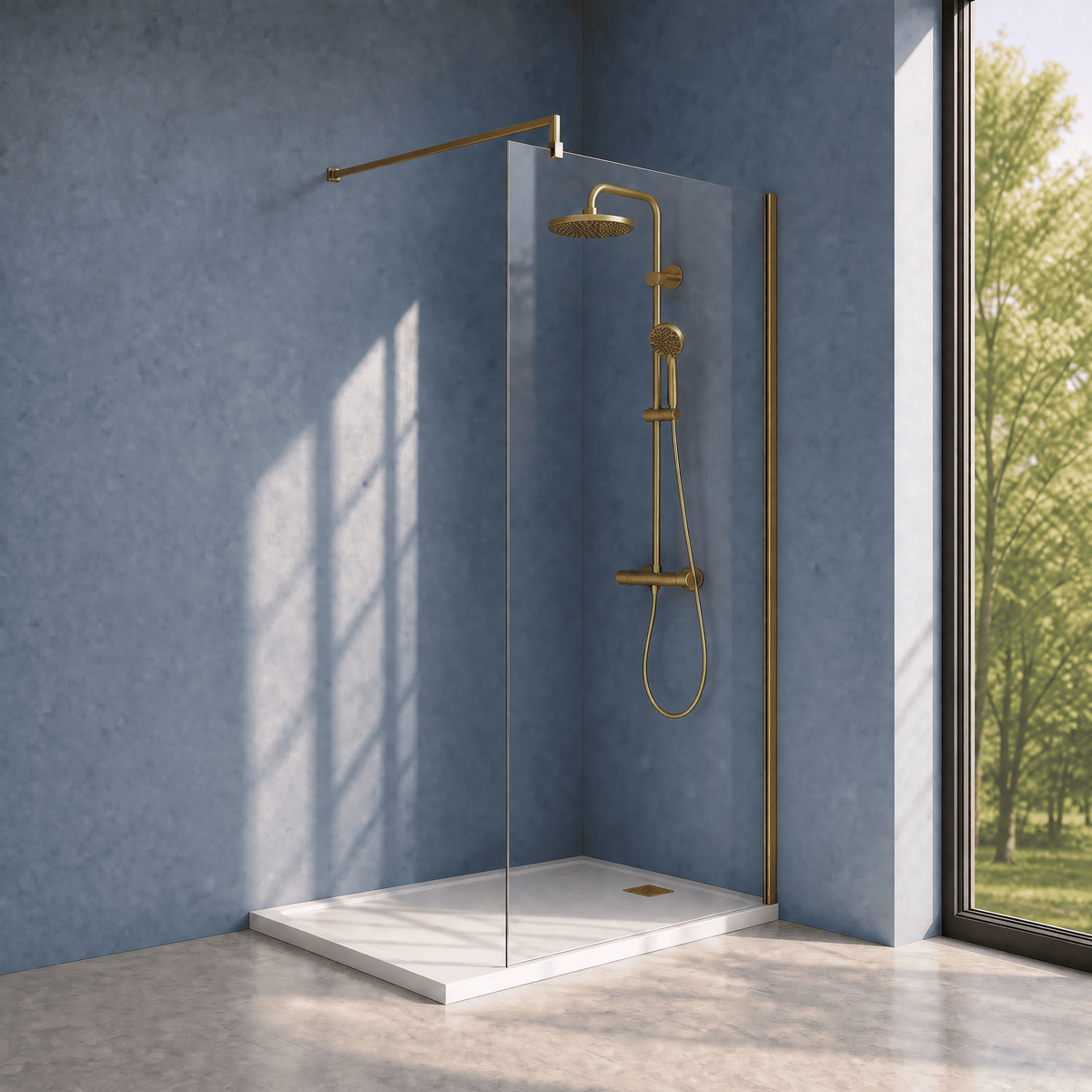 [BESCBB011] Blymhill 8mm Toughened Safety Glass Wetroom Screen with Support Bar, H: 1850mm - Choice of Size and Colour - Silo