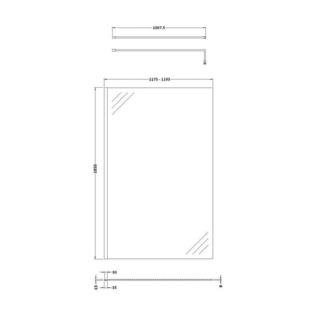 [BESCBB012] 1200 Wetroom panel/suport bar, BB - Technical Drawing