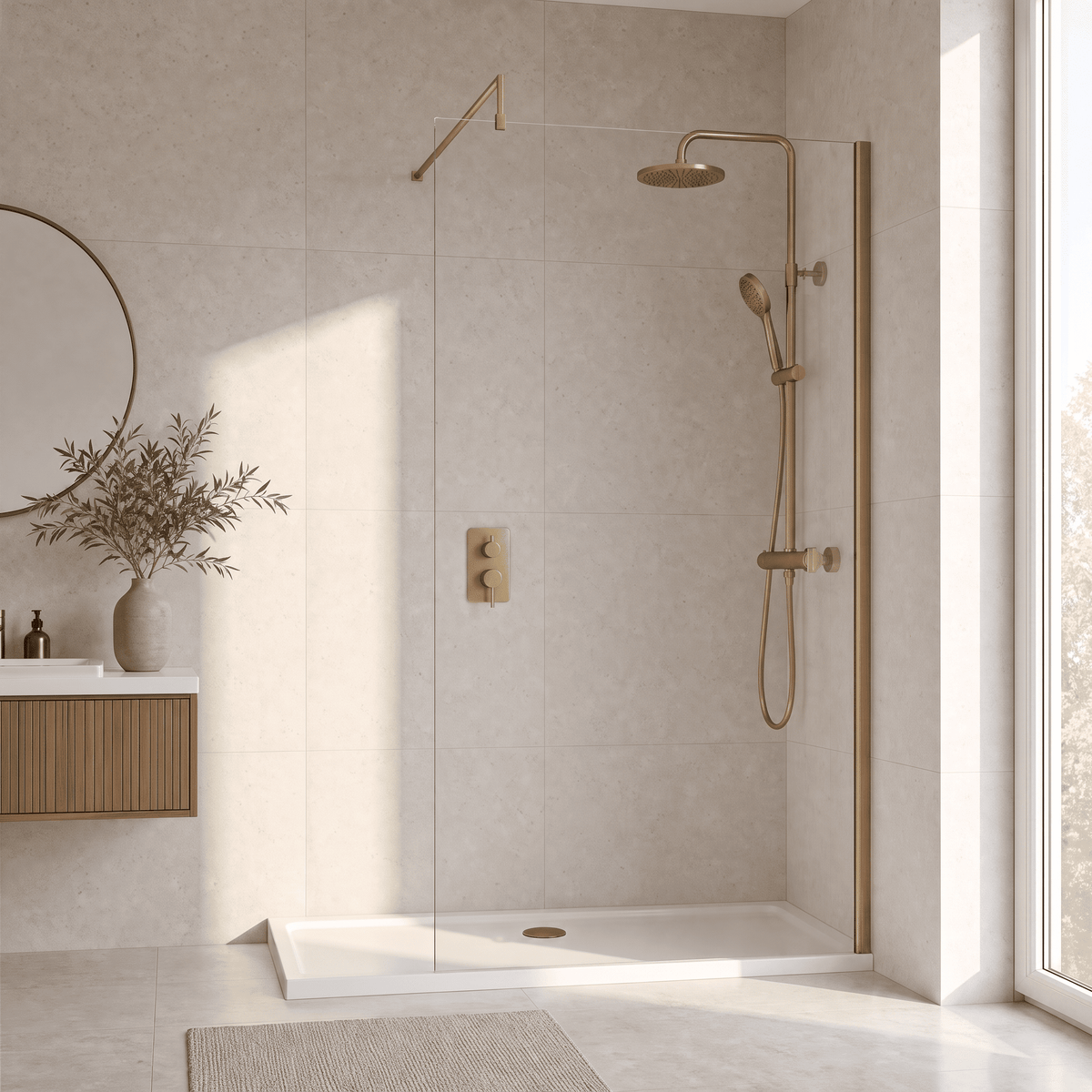 [BESCBB012] Blymhill 8mm Toughened Safety Glass Wetroom Screen with Support Bar, H: 1850mm - Choice of Size and Colour - Lifestyle 1