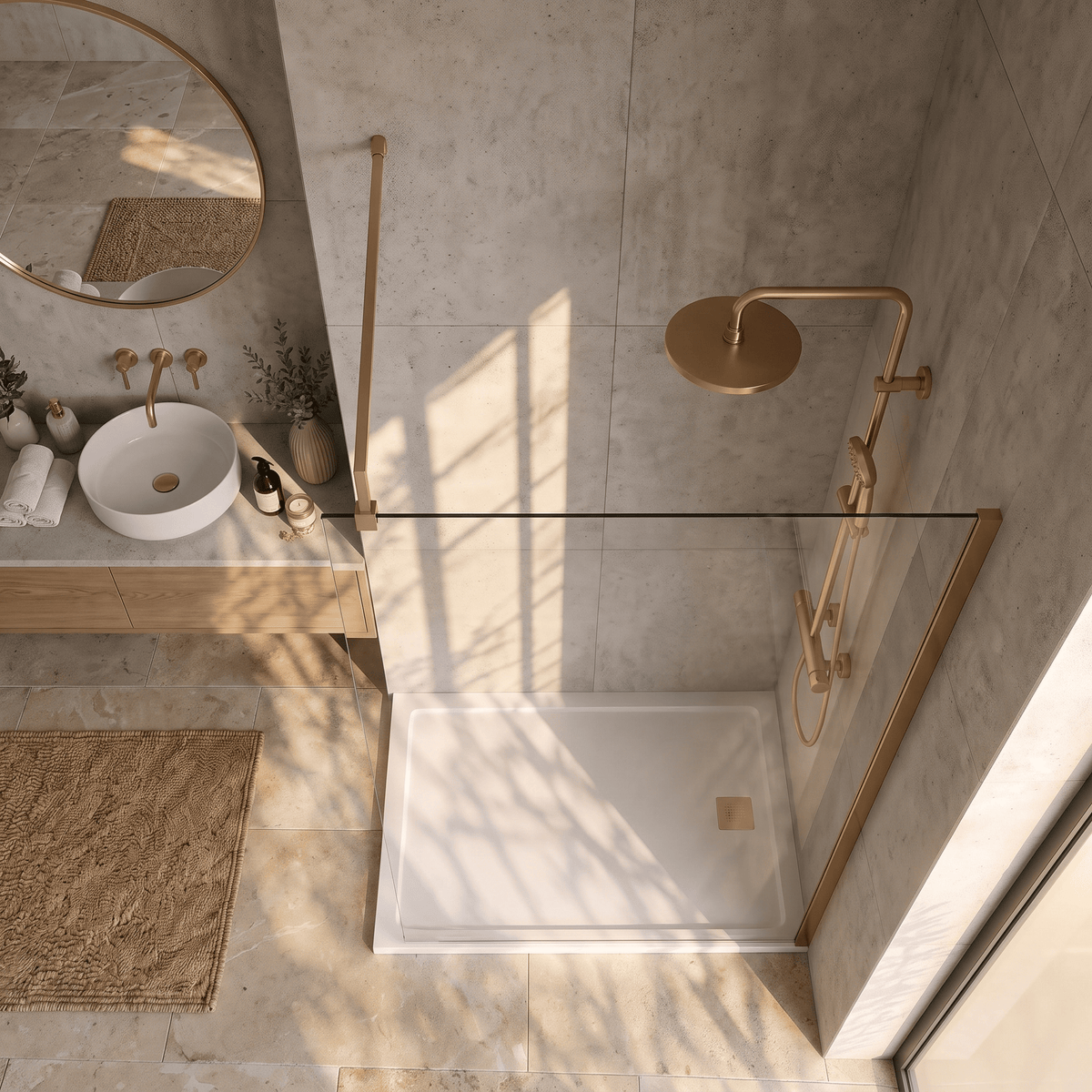 [BESCBB012] Blymhill 8mm Toughened Safety Glass Wetroom Screen with Support Bar, H: 1850mm - Choice of Size and Colour - Lifestyle 2