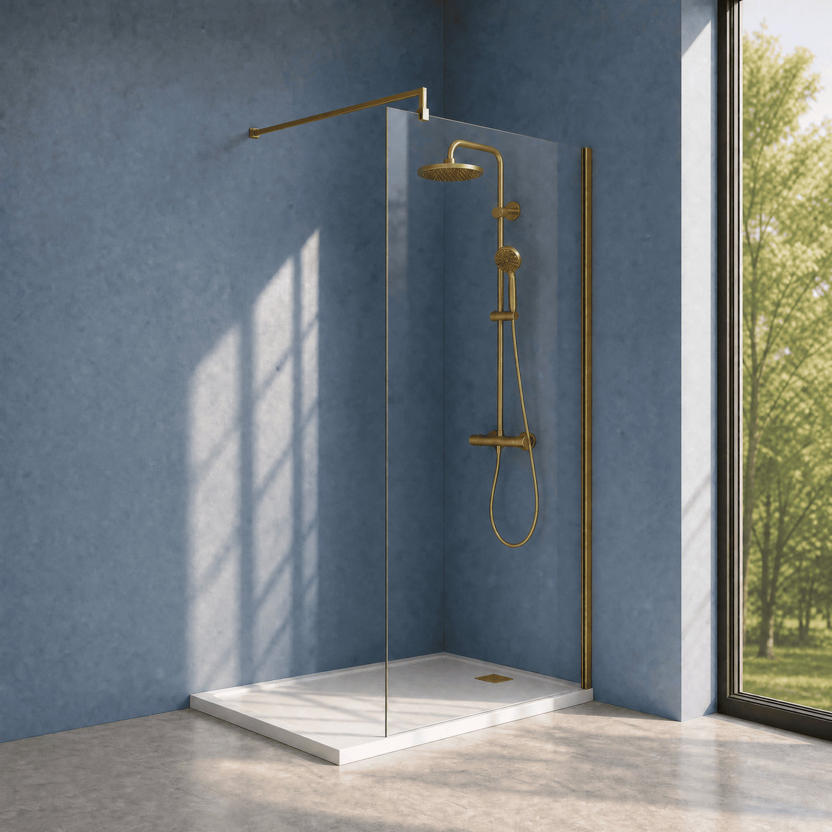 [BESCBB012] Blymhill 8mm Toughened Safety Glass Wetroom Screen with Support Bar, H: 1850mm - Choice of Size and Colour - Silo