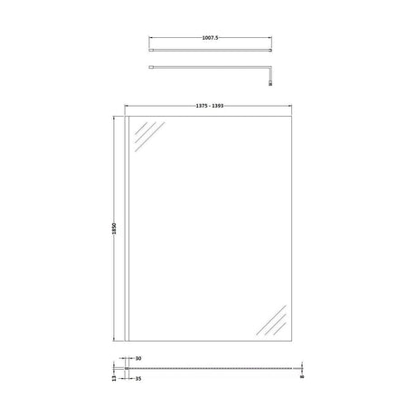 [BESCBB014] 1400 Wetroom panel/suport bar, BB - Technical Drawing
