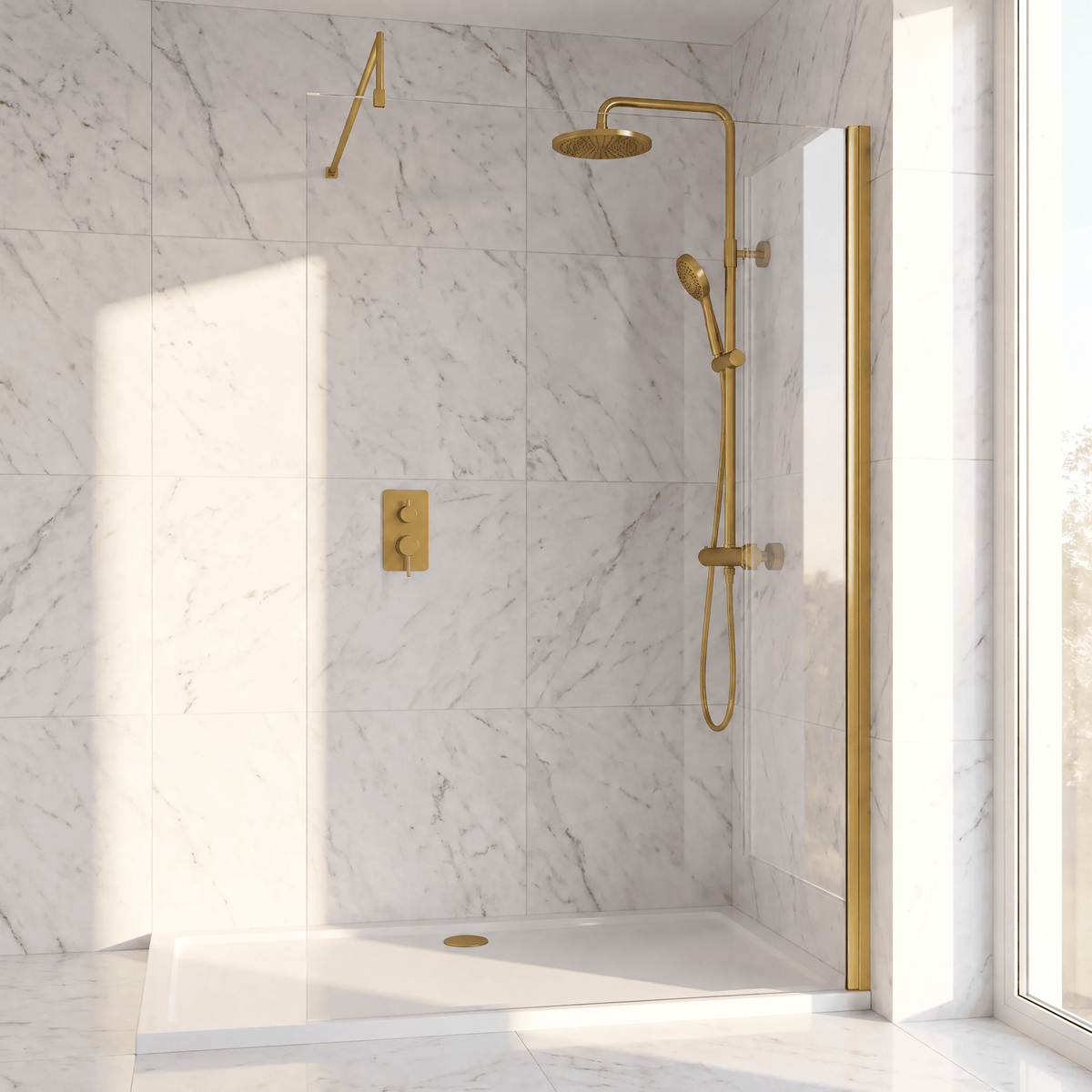 [BESCBB014] Blymhill 8mm Toughened Safety Glass Wetroom Screen with Support Bar, H: 1850mm - Choice of Size and Colour - Lifestyle 1