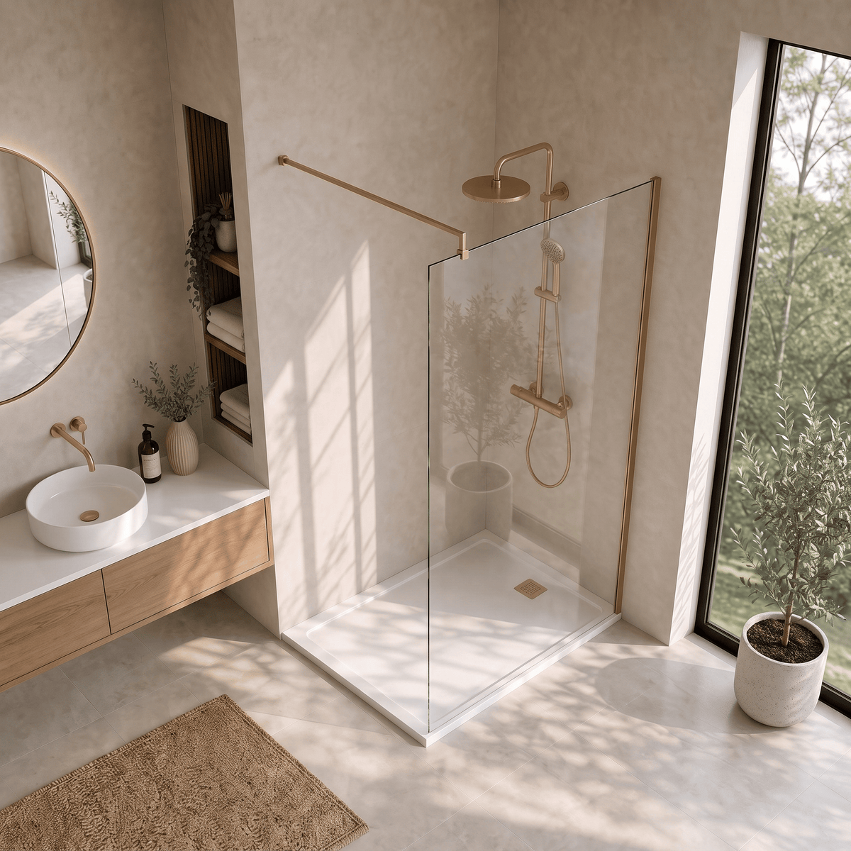 [BESCBB014] Blymhill 8mm Toughened Safety Glass Wetroom Screen with Support Bar, H: 1850mm - Choice of Size and Colour - Lifestyle 2