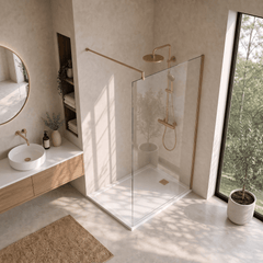 [BESCBB014] Blymhill 8mm Toughened Safety Glass Wetroom Screen with Support Bar, H: 1850mm - Choice of Size and Colour - Lifestyle 2