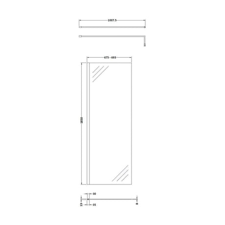 [BESCBB070] 700 Wetroom panel/suport bar, BB - Technical Drawing