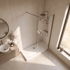 [BESCBB076] Blymhill 8mm Toughened Safety Glass Wetroom Screen with Support Bar, H: 1850mm - Choice of Size and Colour - Lifestyle 2