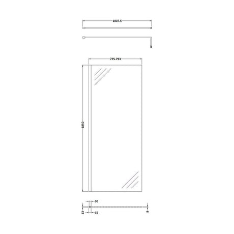 [BESCBB080] 800 Wetroom panel/suport bar, BB - Technical Drawing