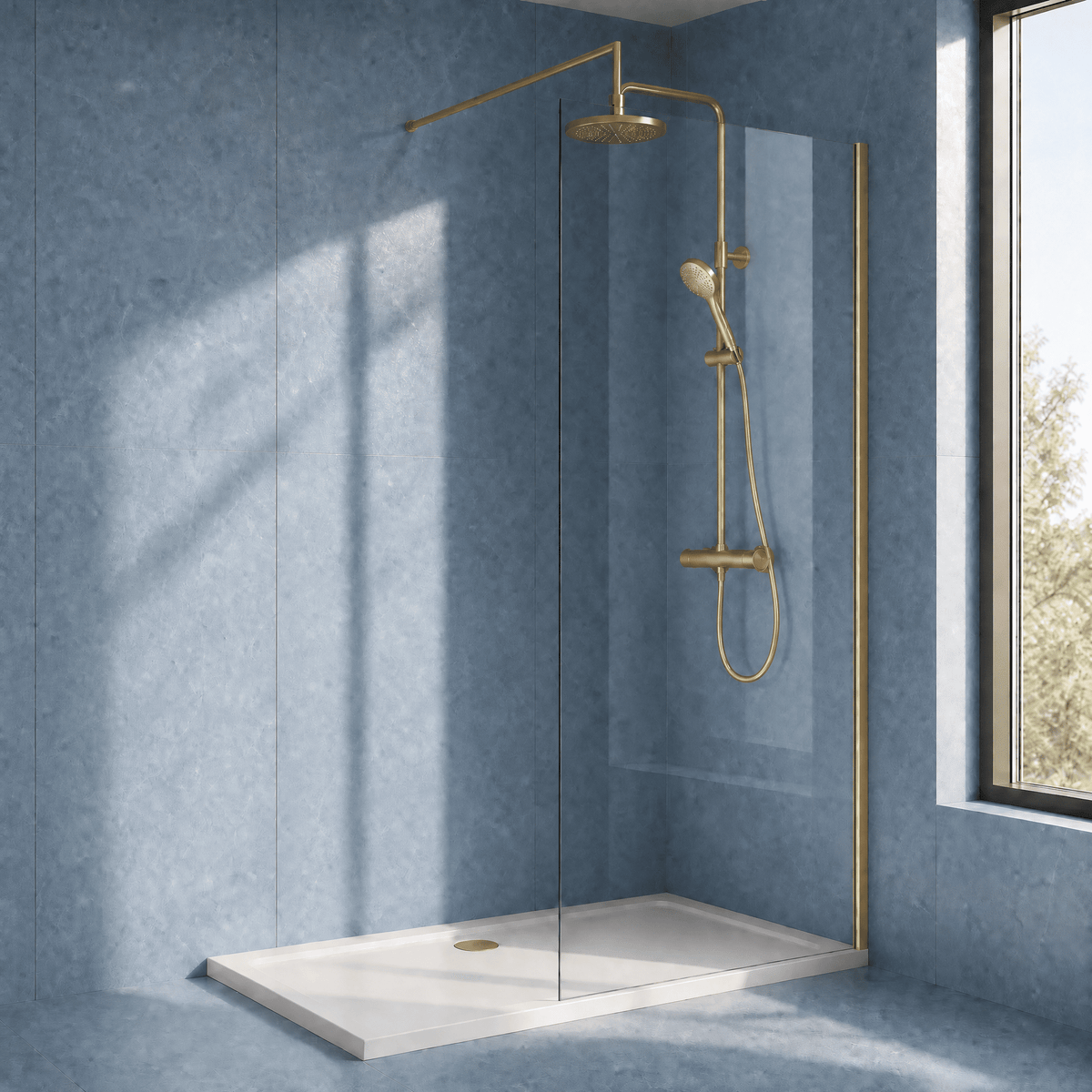 [BESCBB090] Blymhill 8mm Toughened Safety Glass Wetroom Screen with Support Bar, H: 1850mm - Choice of Size and Colour - Silo