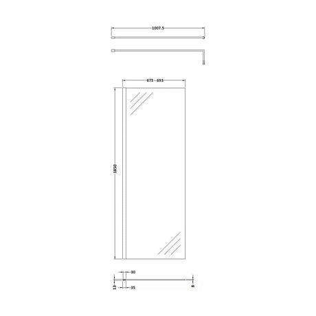 [BESCBP070] 700 Wetroom panel/suport bar, MB - Technical Drawing